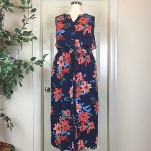 Talbots Navy Maxi Dress with Coral & Blue Floral Print